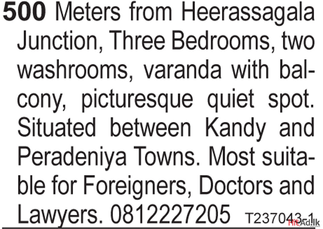 House for rent in Heerassagala