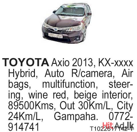 Toyota Axio 2013 Car