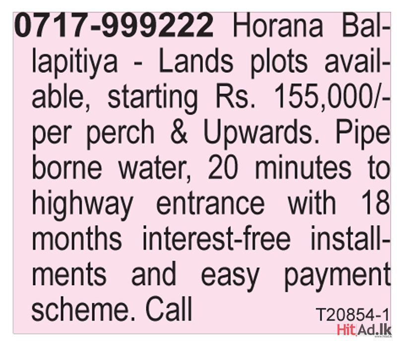 Lands plots available for sale in Horana