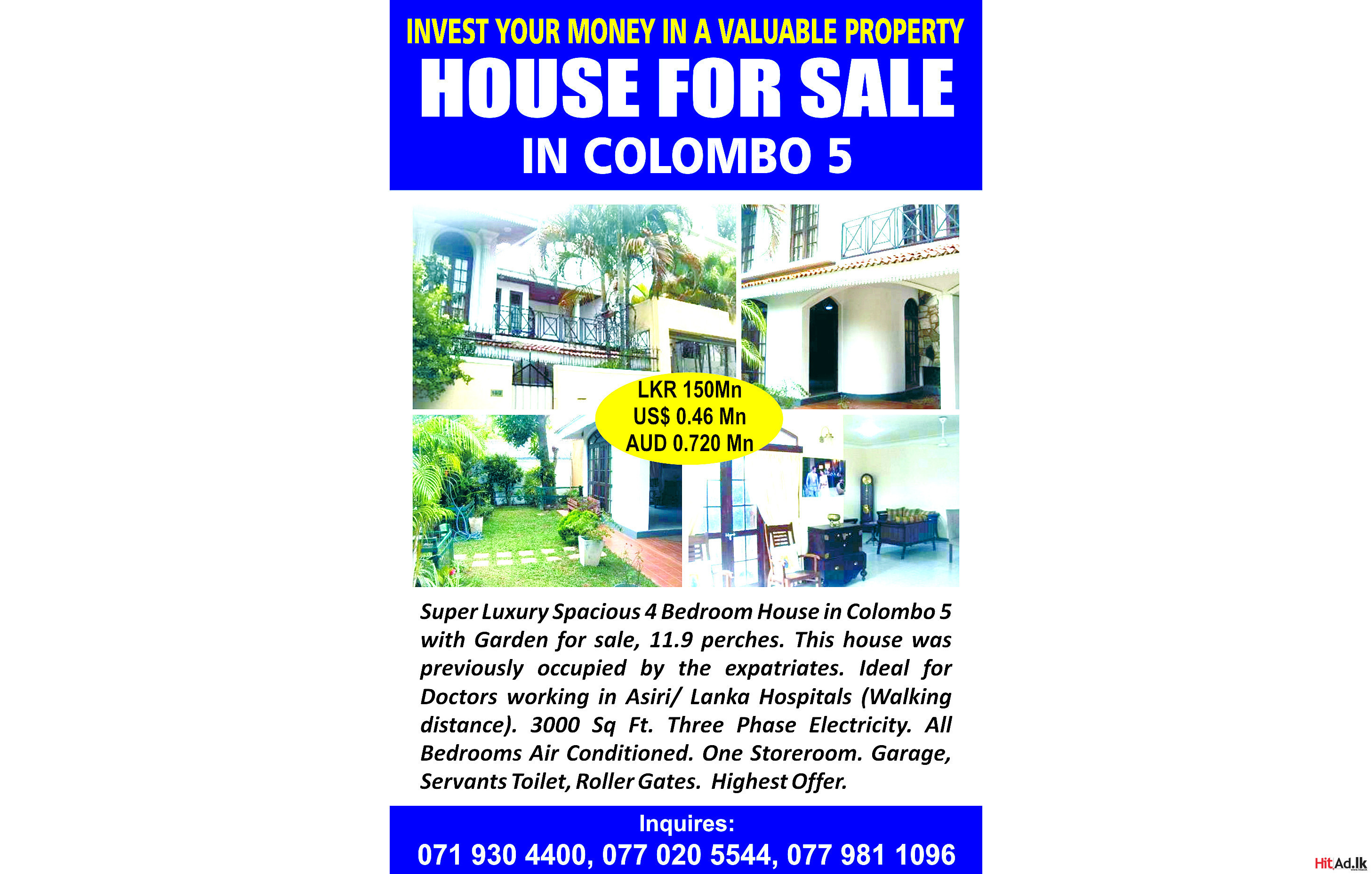 House for Sale In Colombo 5 Property Houses HitAd.lk