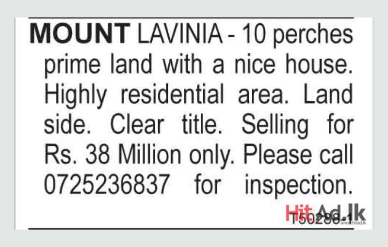 Mount Lavinia - 10 Perches Prime Land with A Nice House