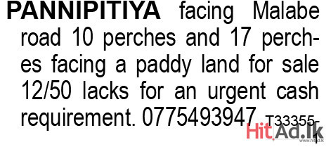  10 perches and 17 perches facing a paddy land for sale