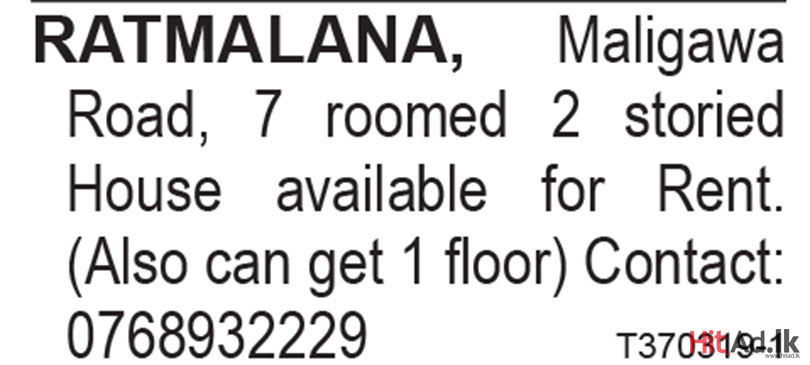 House for rent in Ratmalana
