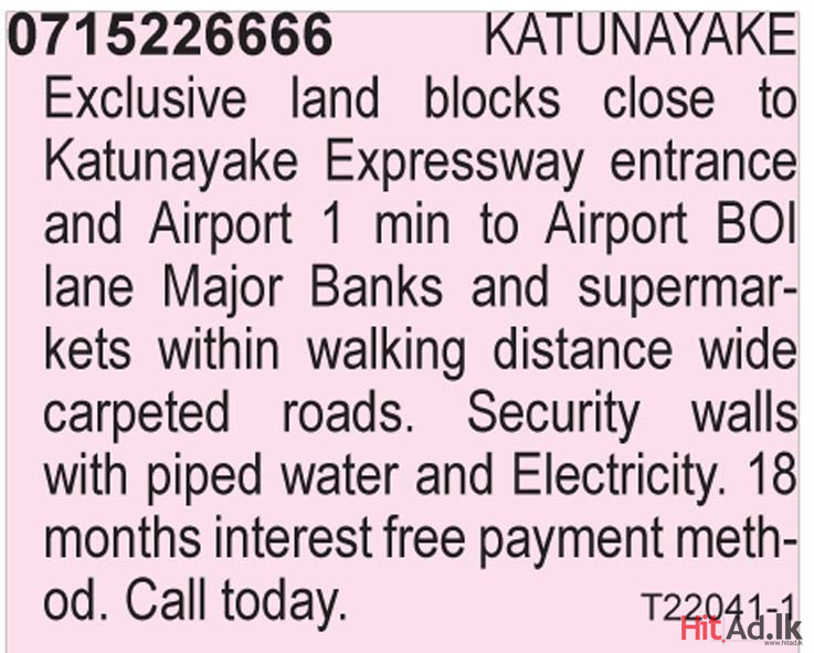 Katunayake Exclusive land blocks close to Katunayake Expressway 