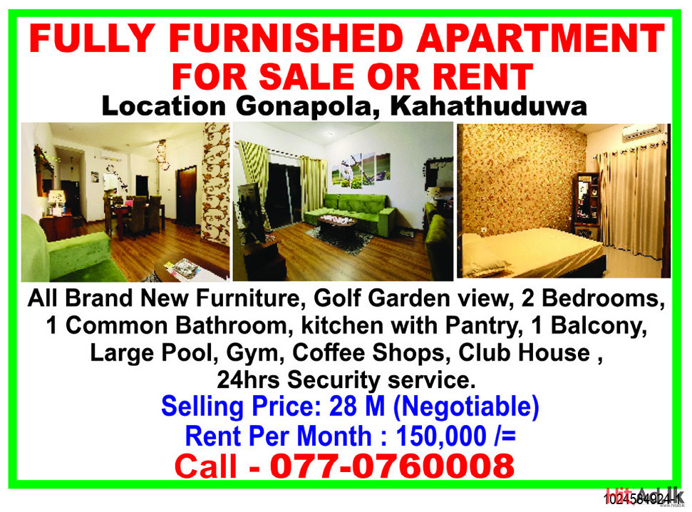 Fully Furnished Apartment for Sale or Rent