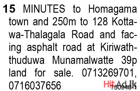 15 Minutes to Homagama Town 