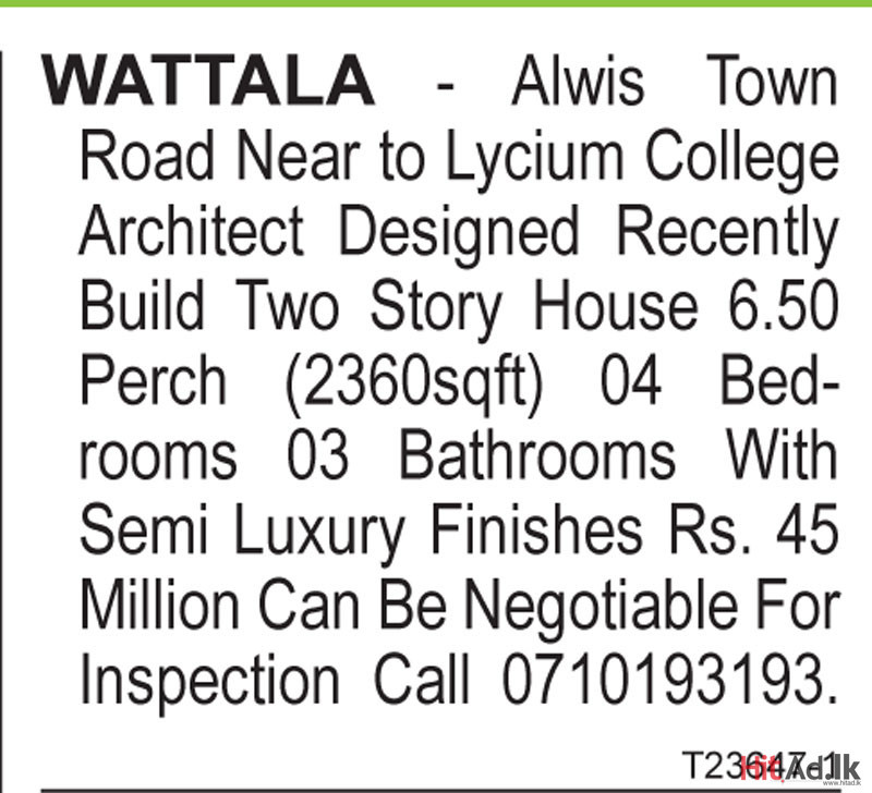 Two Story House for sale in Wattala