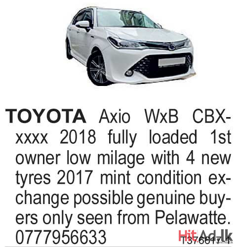 Toyota Axio WxB 2018 Car