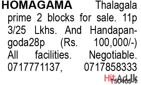 Homagama Thalagala Prime 2 Blocks for Sale
