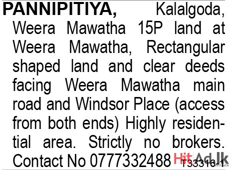  15P land at Weera Mawatha,