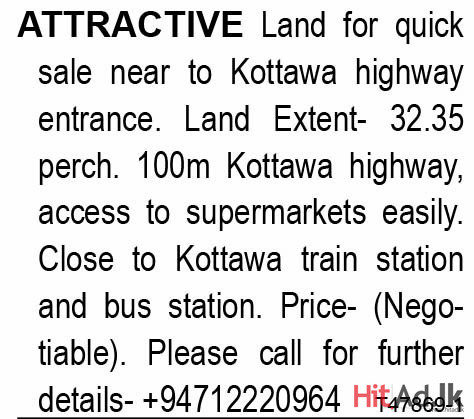 Attractive Land for Quick Sale Near to Kottawa