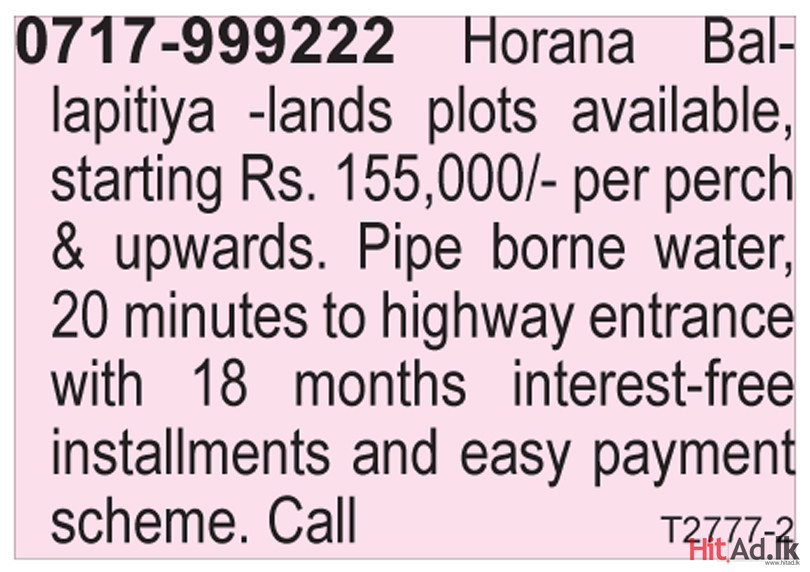 Horana Ballapitiya -Lands plots available