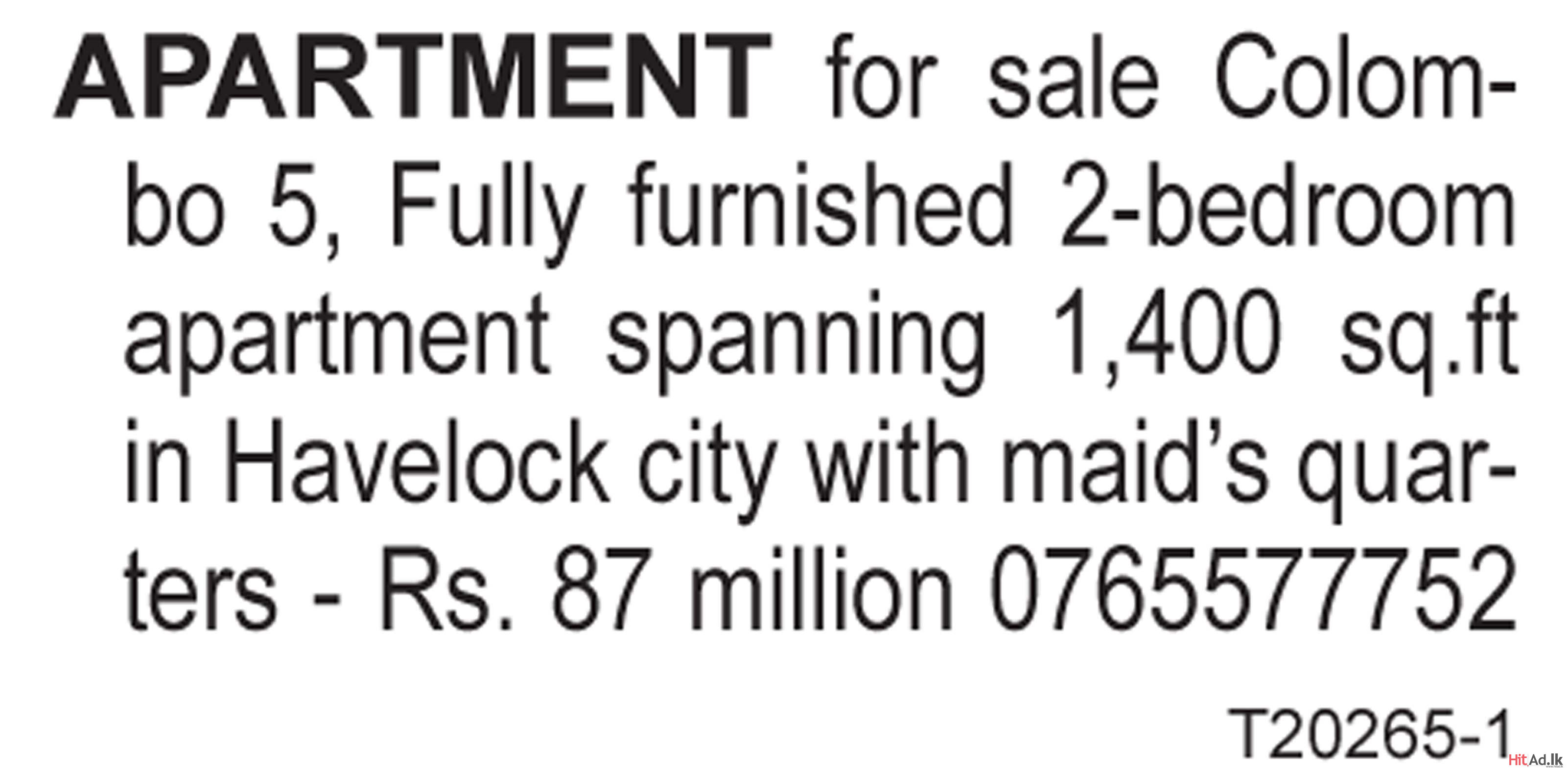 Hitad.lk Apartment for sale in Colombo 5