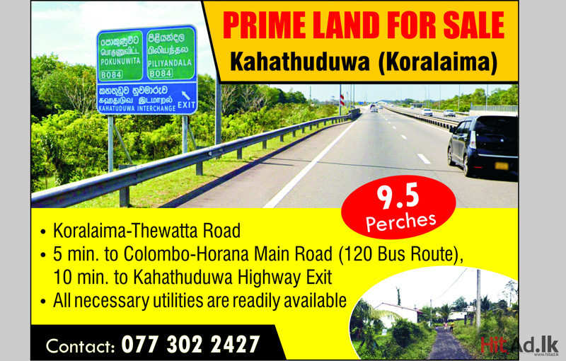 Kahathuduwa Prime land for sale