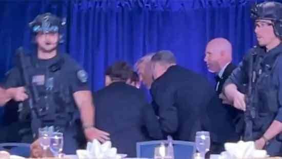 Video: Moment Trump rushed from White House Correspondents’ Dinner after gunshots heard