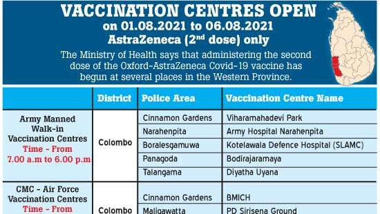 VACCINATION CENTRES OPEN