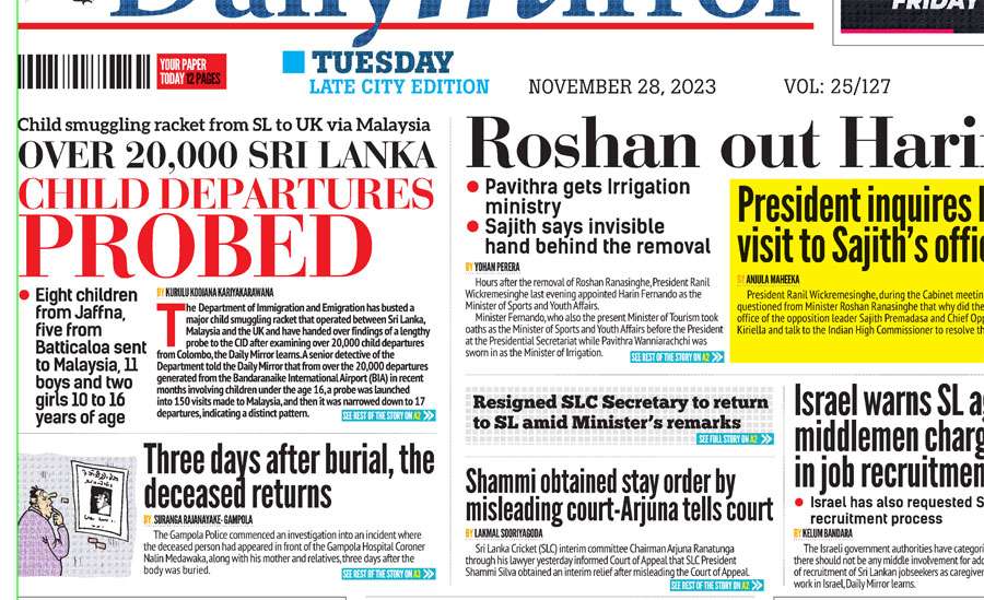 Sri Lanka Latest News,Political News,Top headlines-DailyMirror-print