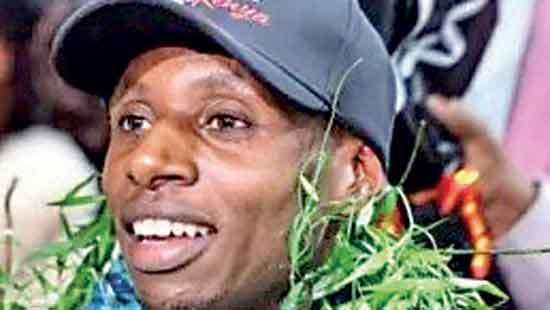 Water cannon salute for marathon runner