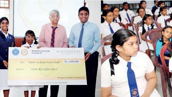 Heart to Heart  Fund receives Rs. 5 million  in donation from students of Musaeus College