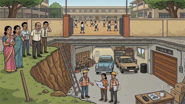 Underground chamber found under the school turns out to be neighbour’s garage