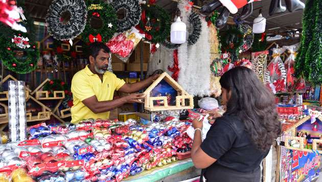 Busy selling Christmas decorations