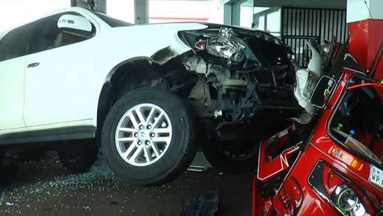 Luxury vehicle crashes into filling station