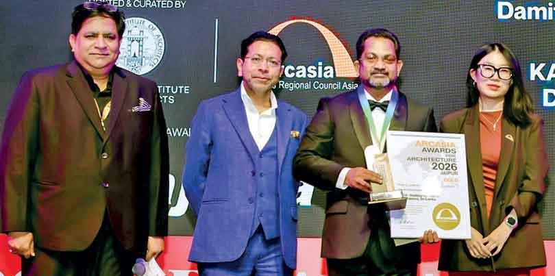 Architect Damith Premathilake receiving the ARCASIA Awards for Architecture 2026 Gold Award for KAYA Holiday Retreat