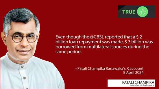 MP Ranawaka shows  Sri Lanka borrowed more than it repaid in foreign loans