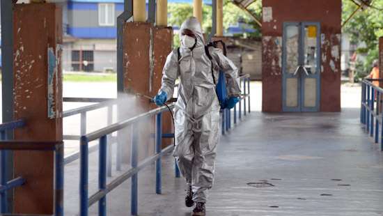 Disinfecting public places in Colombo...