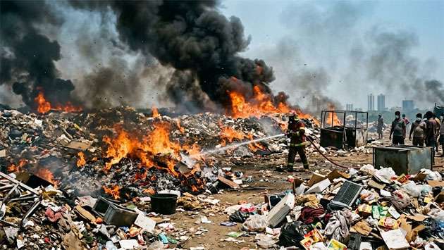 Fire erupts at Karadiyana garbage dump; Residents advised to wear face masks