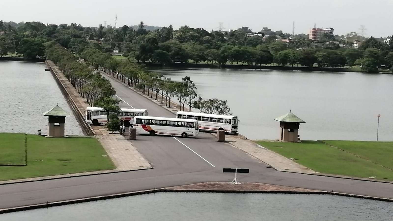 Police protect Parliament with parked buses