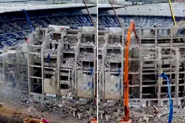 Barcelona tear down Nou Camp with cranes in shocking footage of the stadium’s demolition