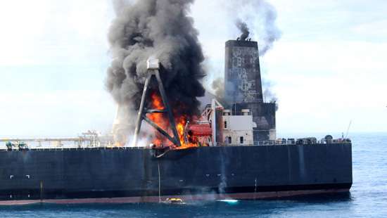 Oil tanker in flames