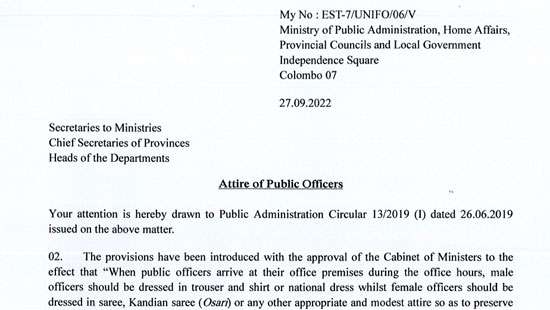 Circular on cladding of attire for public officers issued