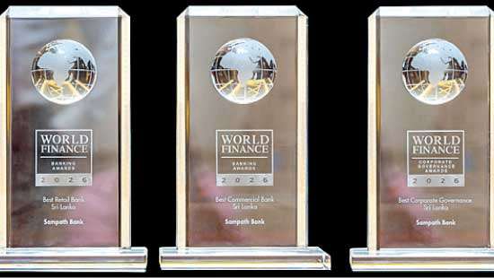 Sampath Bank honoured with three banking accolades at World Finance