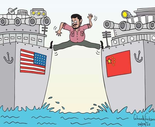 Cartoon of the Day 04-09-2025: Caught Between Giants - The Balancing Act of Foreign Policy