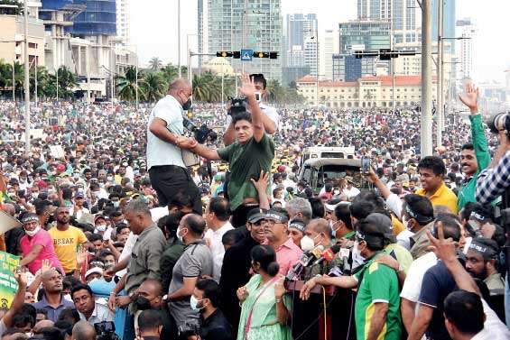 Sajith calls for snap presidential polls as thousands attend SJB protest