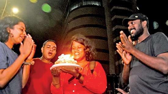 Independent youths celebrate Wasantha Mudalige’s birthday outside TID