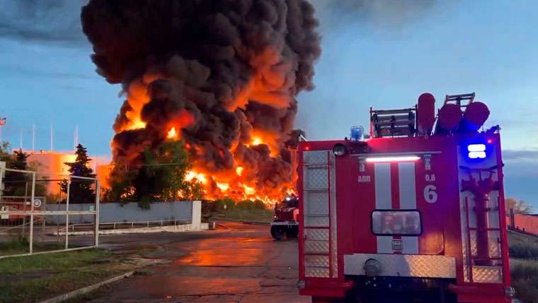 Suspected drone strike triggers massive fire in Russian-occupied Crimea