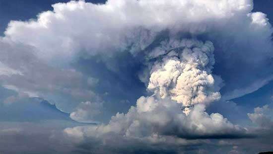 Taal Volcano spews steam and ash