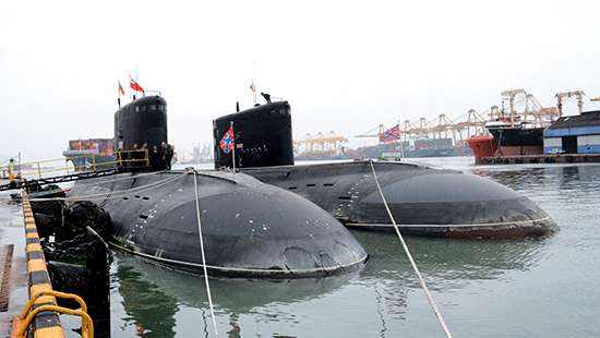 Russian submarines and warship dock in Colombo