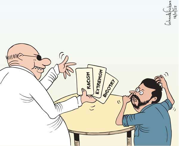 Cartoon of the Day 18-11-2025: Accusations as Cards - A Cartoon About Power, Labels, and Public Confusion