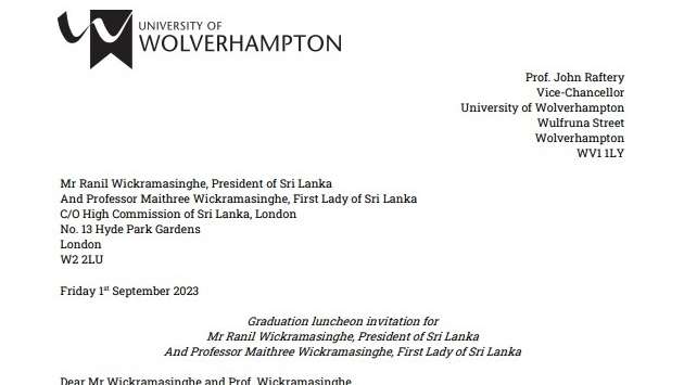 UNP releases official invitation by Wolverhampton University in defense of Ranil