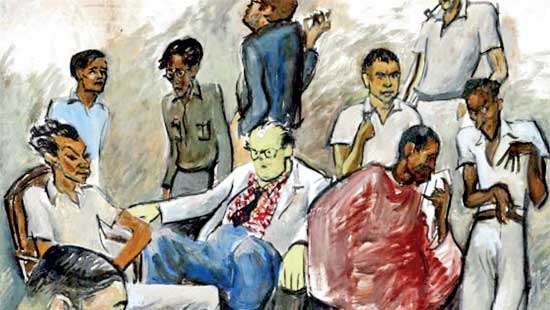 Two Paintings of the ’43 Group. Artist Mueen Saheed pays tribute to the iconic caricature portrayal of a movement that defined an era.