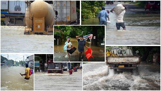 Wading through floodwater...