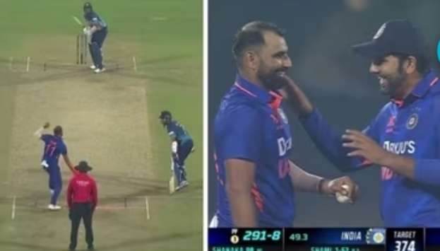 Shami runs out Shanaka at non-striker end, Rohit later withdraws appeal for SL captain to hit 100