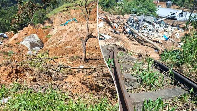 Rail line hit by landslide...