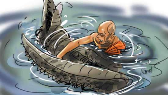 Buddhist monk saves senior citizen from crocodile