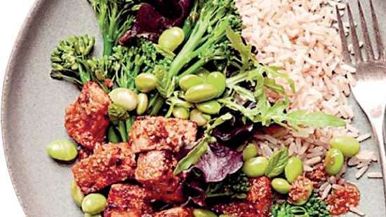 Bean, marinated tofu & broccoli salad