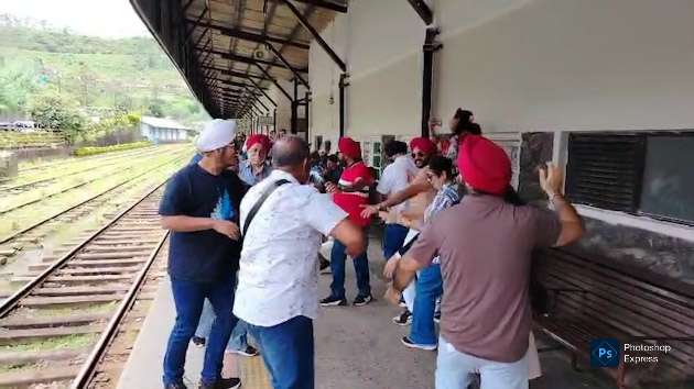 Indian tourists entertain at Nanu Oya railway station